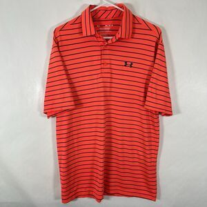 Under Armour The Playoff Polo Golf Shirt Mens Medium Orange Striped Heat Gear